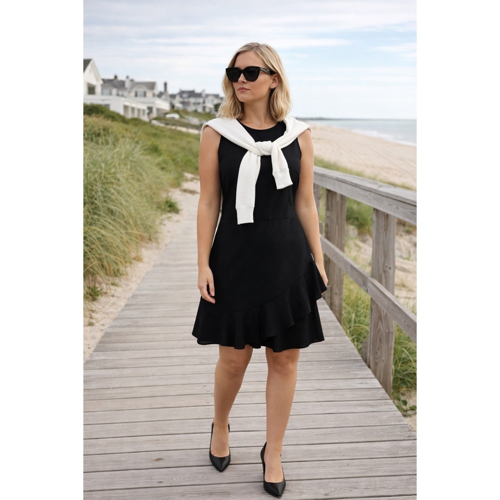 Banana Republic size 14 Black Mini‎ Dress Ruffle Preppy LBD Sleeveless NWT $118